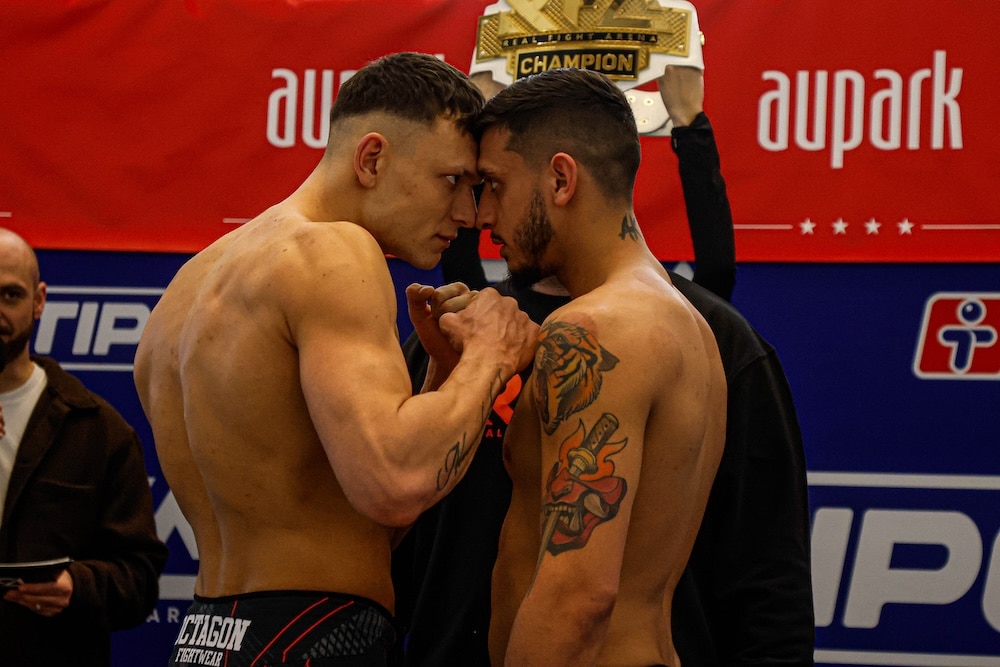 Verejné váženie RFA 20 Bratislava - Staredown Vašek Sivák vs Patrik Záděra